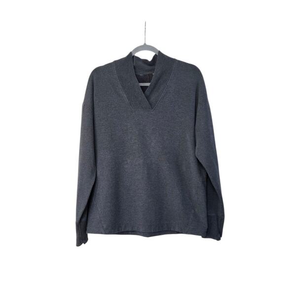 Athleta Nirvana V-Neck Shawl Collar Dark Gray Lyocell Blend Sweatshirt, Sz Large - Picture 1 of 12